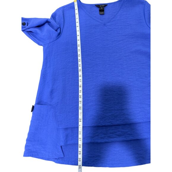 Ali Miles Womens Tunic Blue V-Neck Layered Hem Top Roll-Tab Sleeves Size XL - Picture 7 of 9
